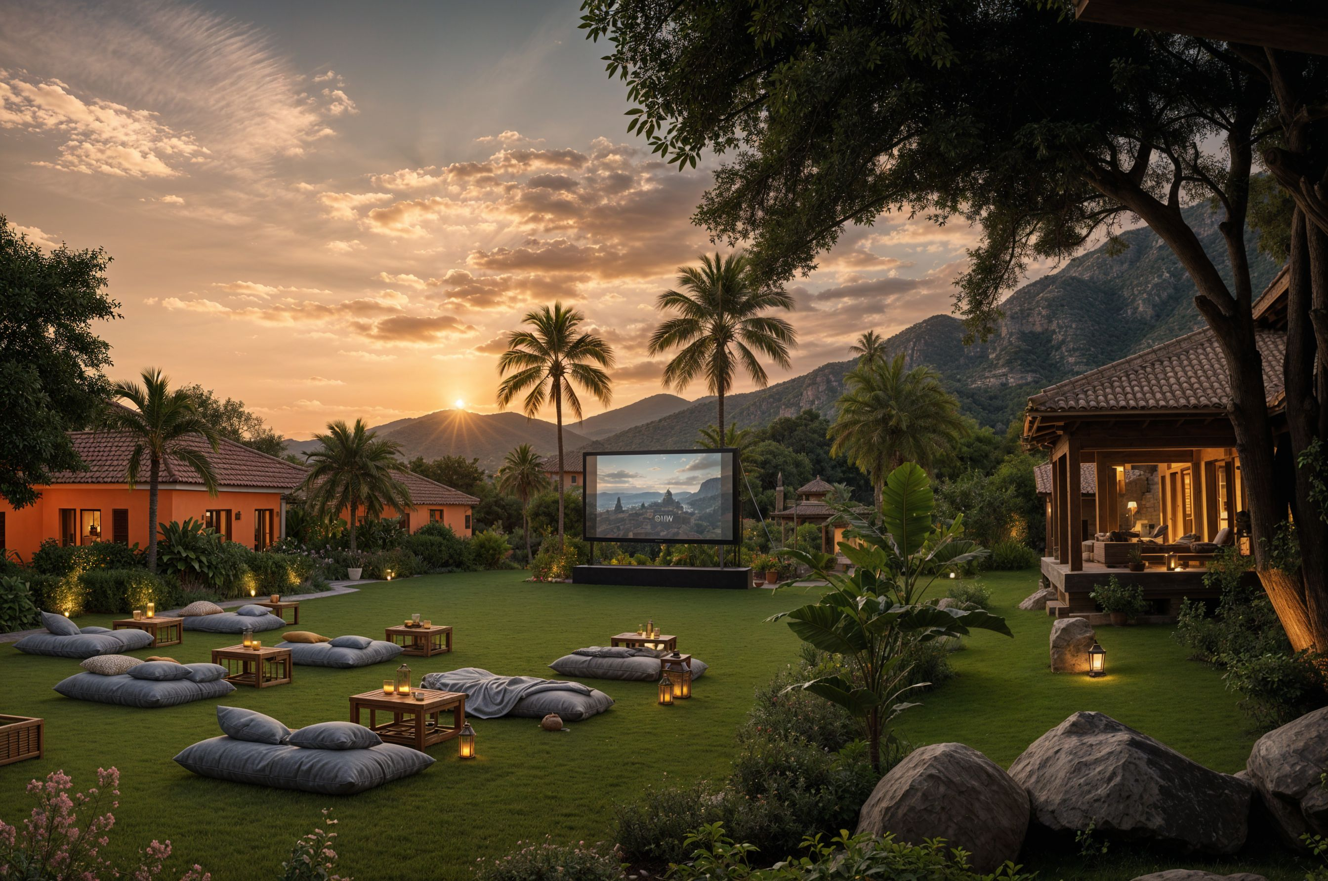 CASA NOI tropical garden at sunset — project visualisation